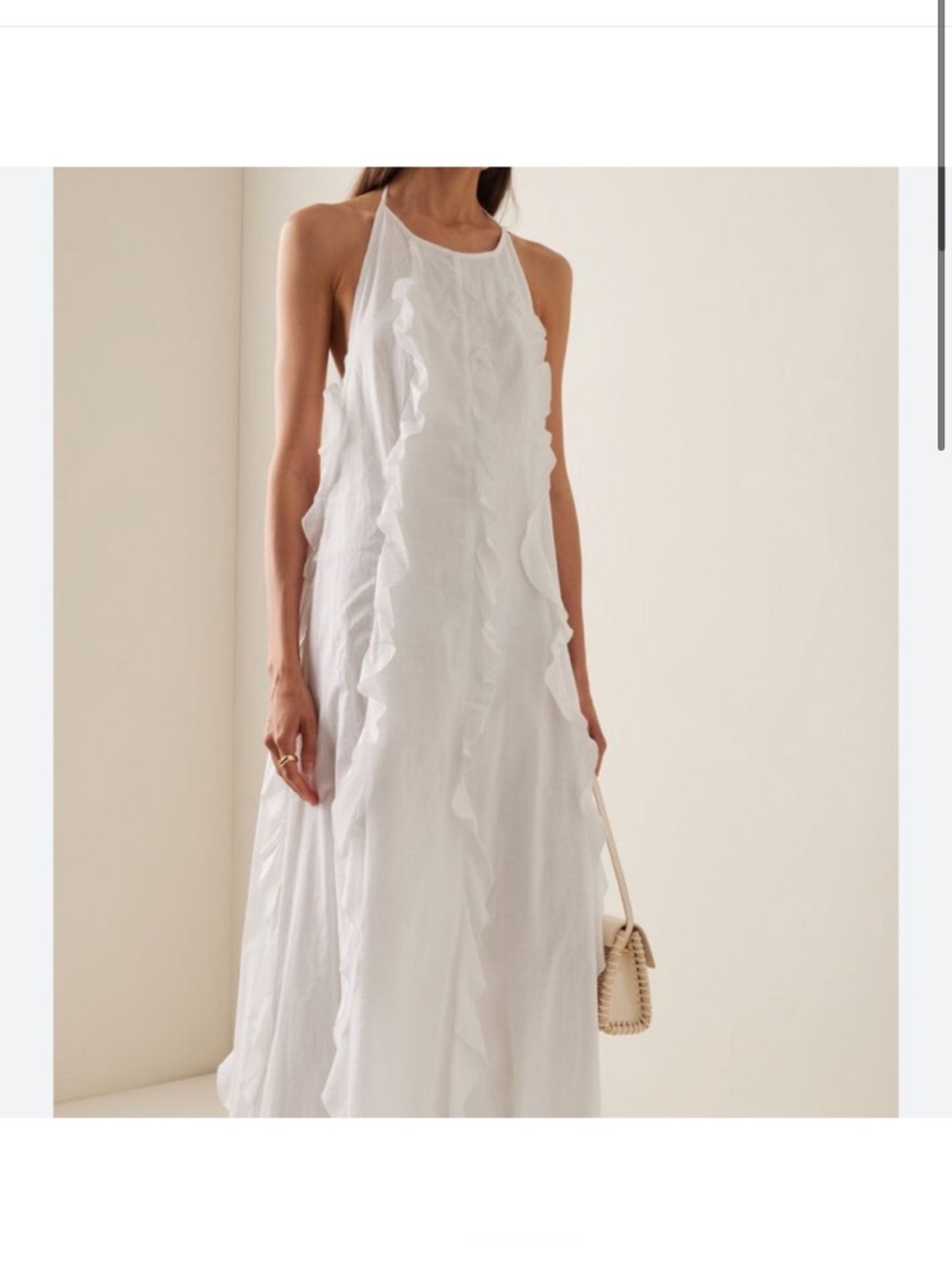 STAUD White Ruffle Halter Maxi Dress